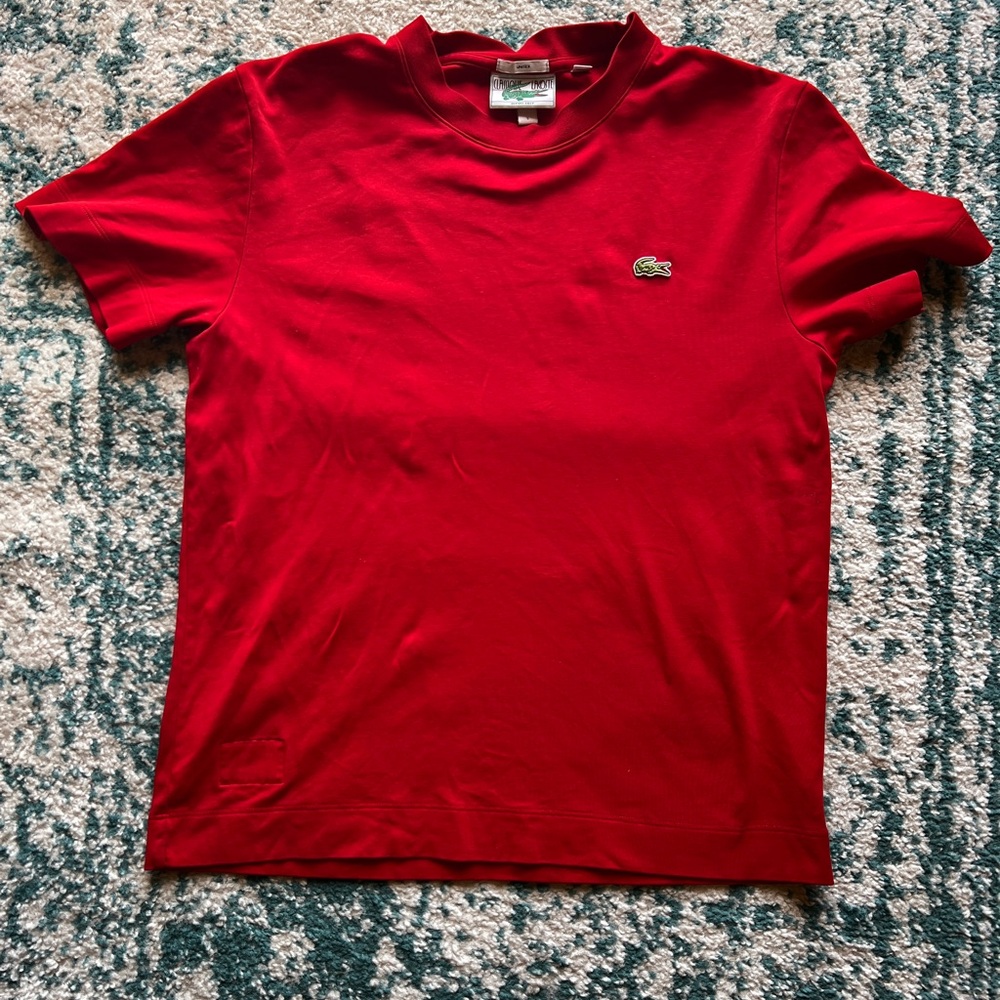 Lacoste Men’s Bright Red Short Sleeve Crew Tee with Crocodile Logo